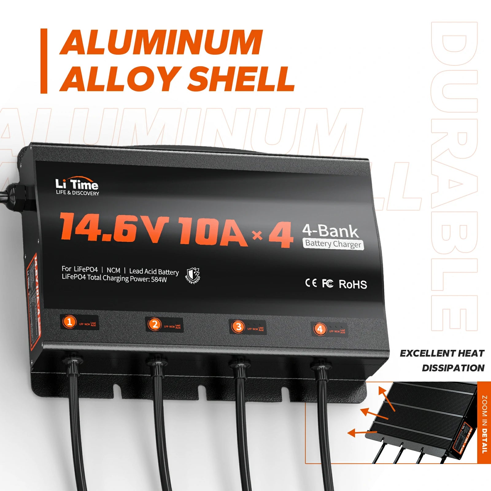 LiTime 12v lifepo4 battery charger with alloy shell