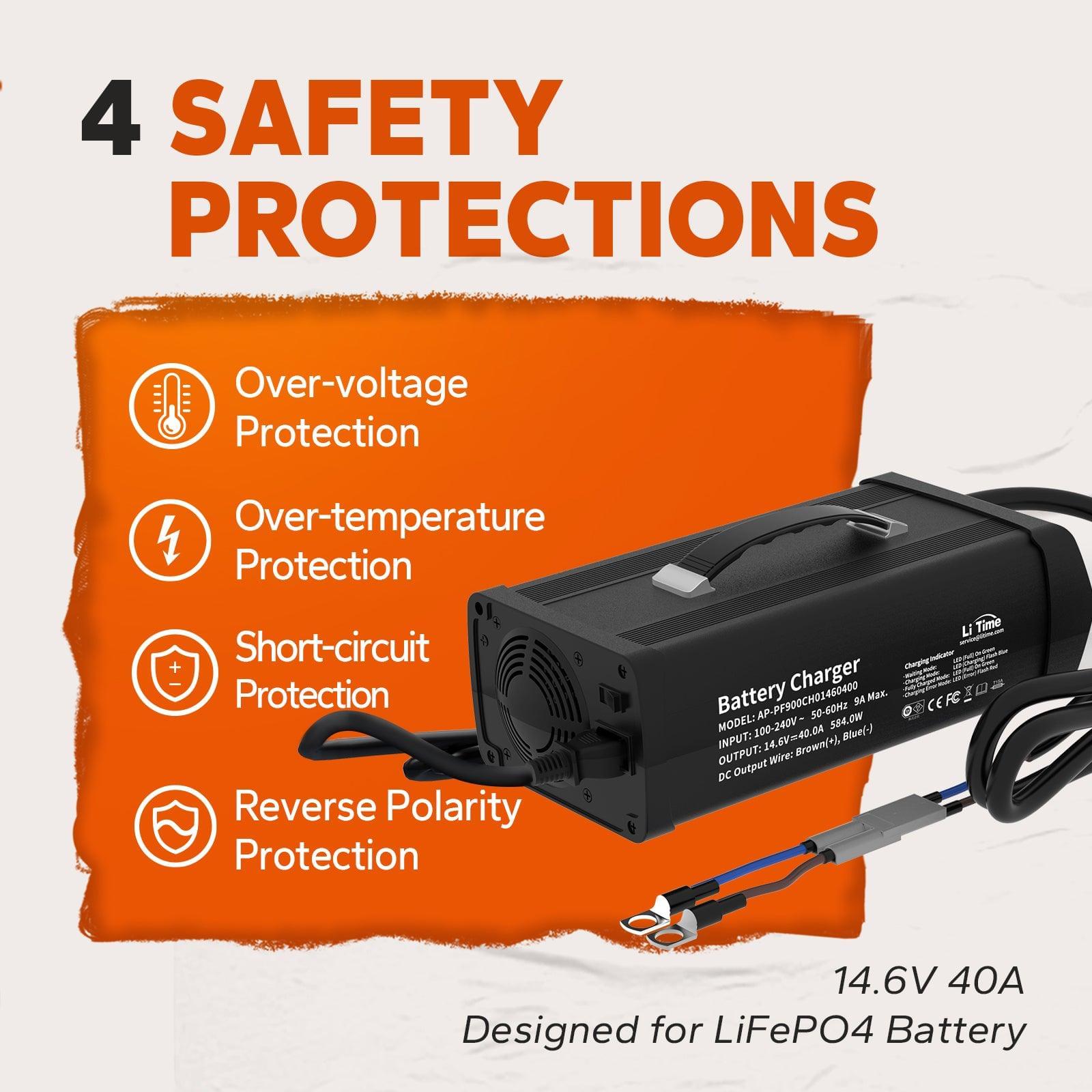 4 safety protections of litime 12v 40a lithium battery charger