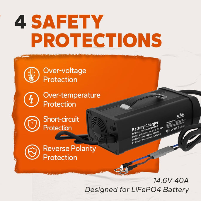 4 safety protections of litime 12v 40a lithium battery charger