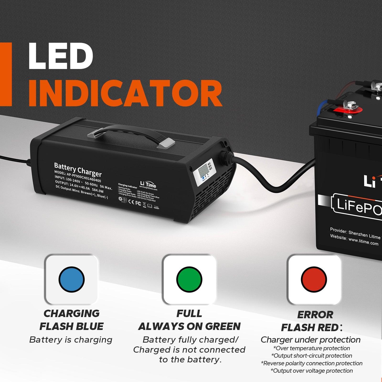 led indicator of litime 12v 40a lithium battery charger