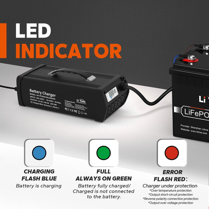 led indicator of litime 12v 40a lithium battery charger