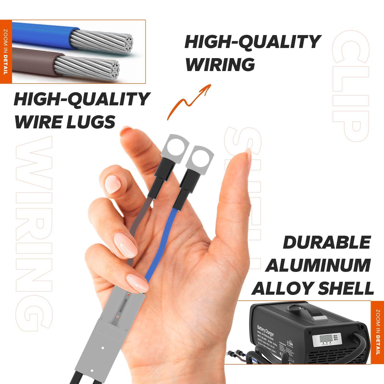 secure wiring, aluminum alloy shell of litime 12v 40a lithium battery charger