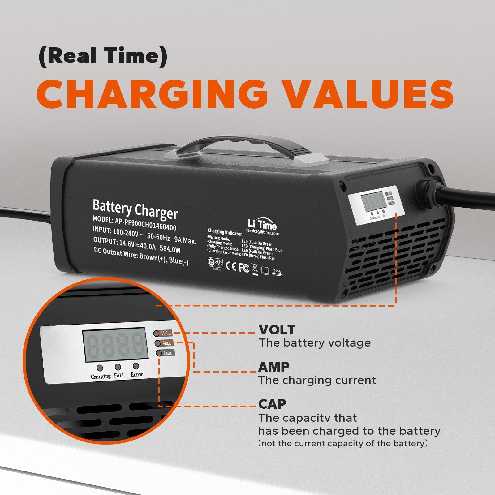 LiTime 12V 20A Lithium Battery Charger 14.6V LiFePO4 Battery Charger AC-DC  Smart Charger with Anderson Connector LED Indicator Special for Lithium