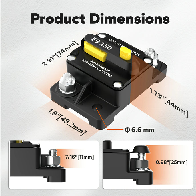 dimensions of LiTime 150A Circuit Breaker