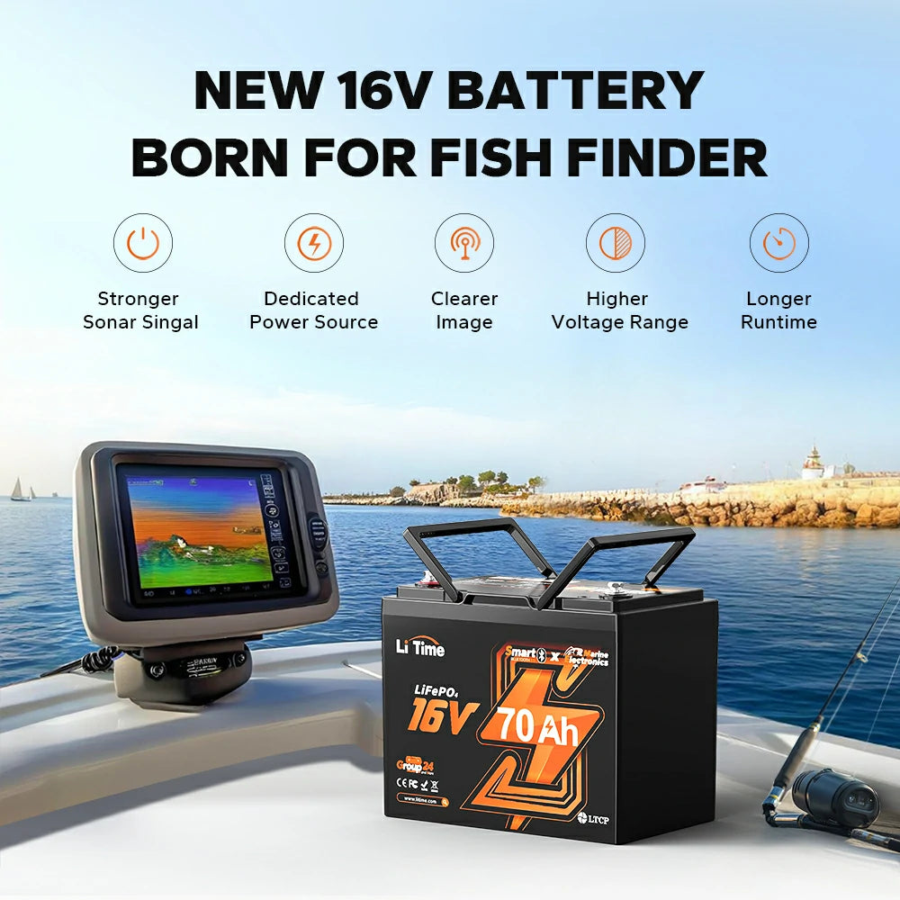 batteries for fish finders LiTime 16V 70Ah Bluetooth Lithium Battery For Fish Finder 1 Pack 16V 70A Bluetooth