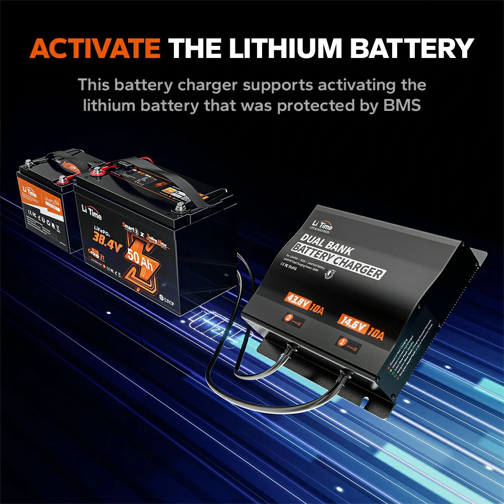 LiTime battery charger supports jump start the lithium battery that was protected by BMS