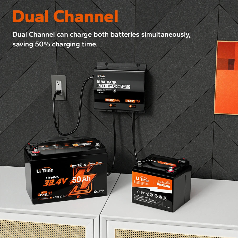 2 bank marine battery charger for 36v and 12v lithium batteries
