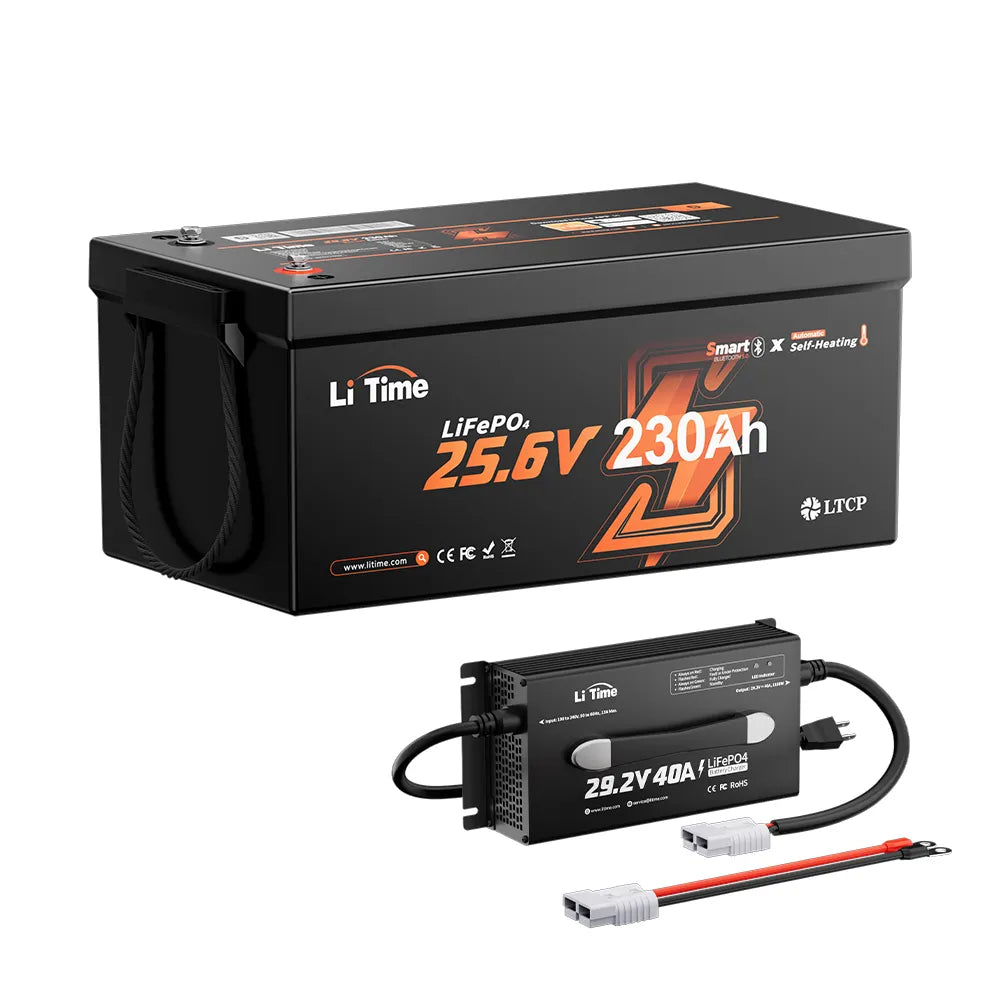 litime 24v 230ah self heating lithium battery  and litime 29.2v 40a charger