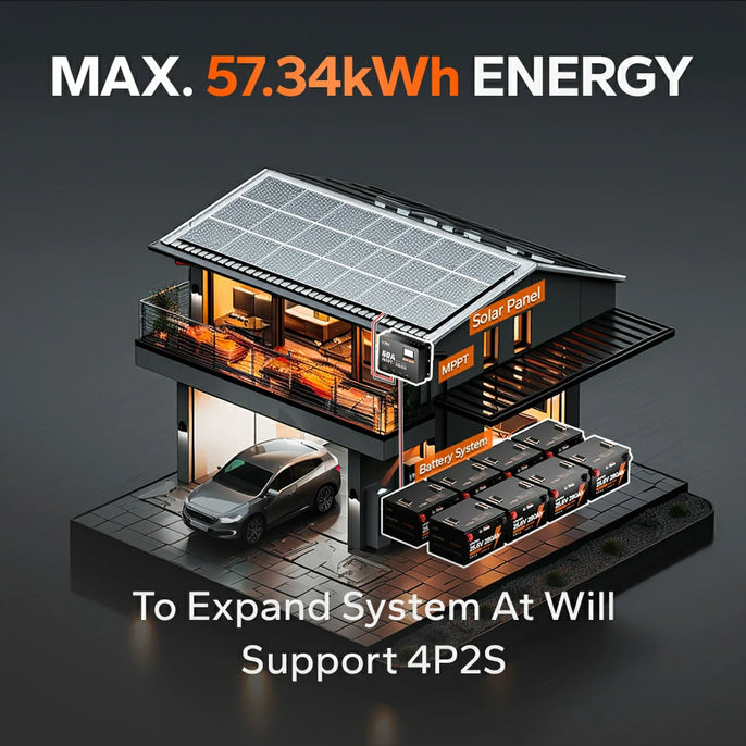 litime 24v 280ah lithium battery supports 4P2S configuration to create a 57.34kWh energy system