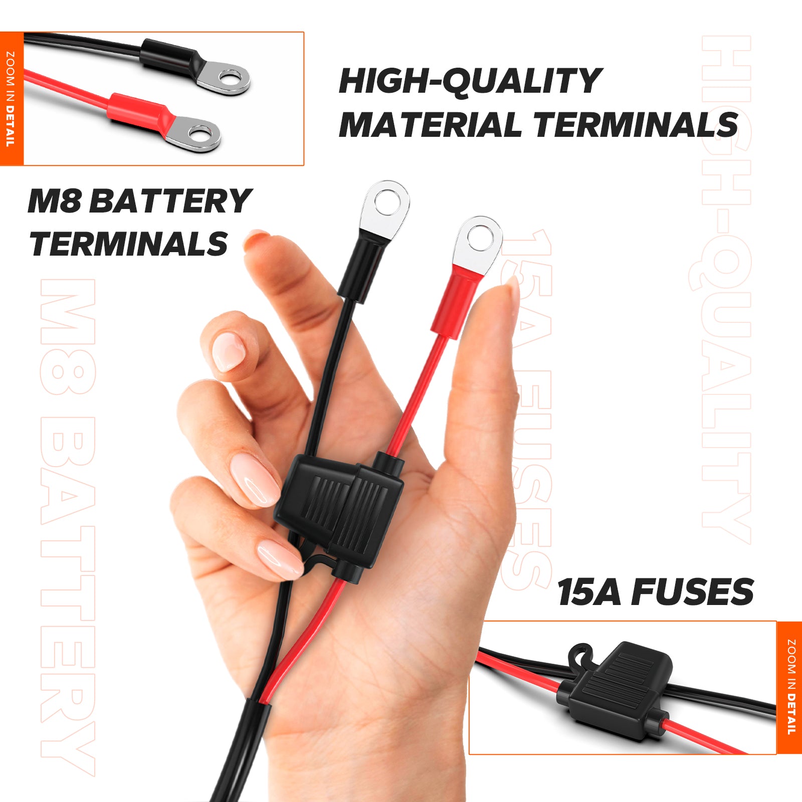 LiTime dual bank battery charger with high-quality M8 battery terminals and 15A fuses