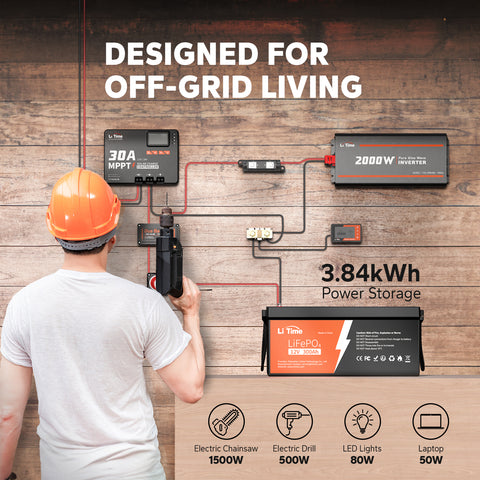 LiTime 3840Wh 12V Off-Grid Solar System Kits, 12V 300Ah LiFePO4 Battery + 12V 30A Solar Charger + 12V 2000W Pure Sine Wave Inverter