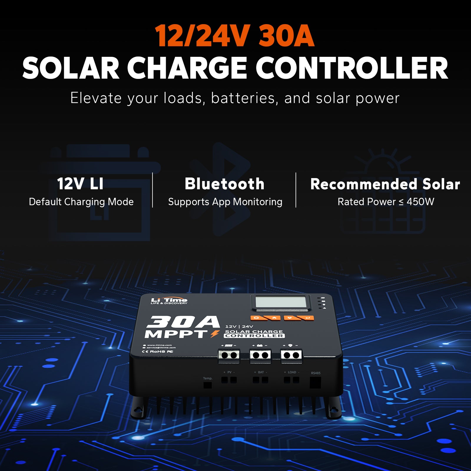LiTime 3840Wh 12V Off-Grid Solar System Kits, 12V 300Ah LiFePO4 Battery + 12V 30A Solar Charger + 12V 2000W Pure Sine Wave Inverter
