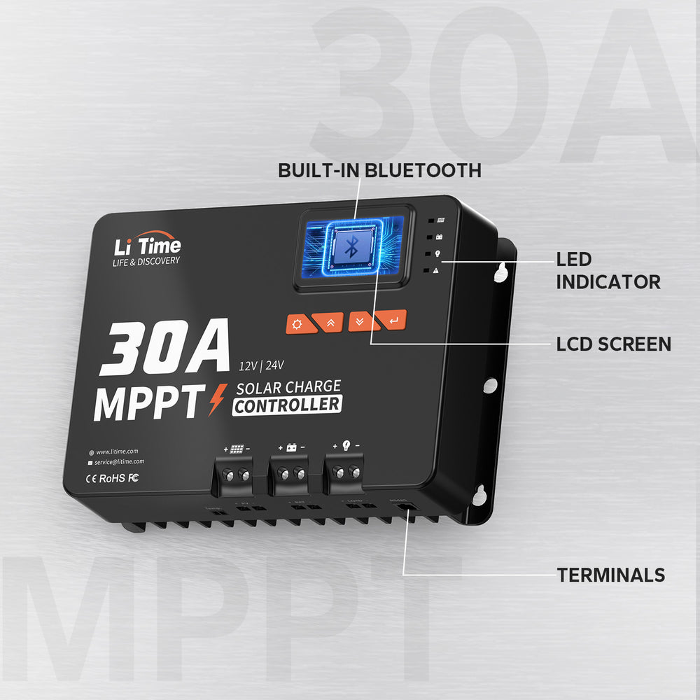 features of litime 30a mppt solar charge controller 12v 24v
