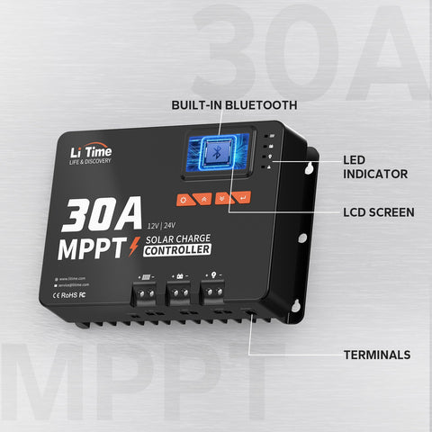 ✅Like New✅LiTime 30A MPPT 12V/24V Auto DC Input Solar Charge Controller, Built-in Bluetooth Adapter