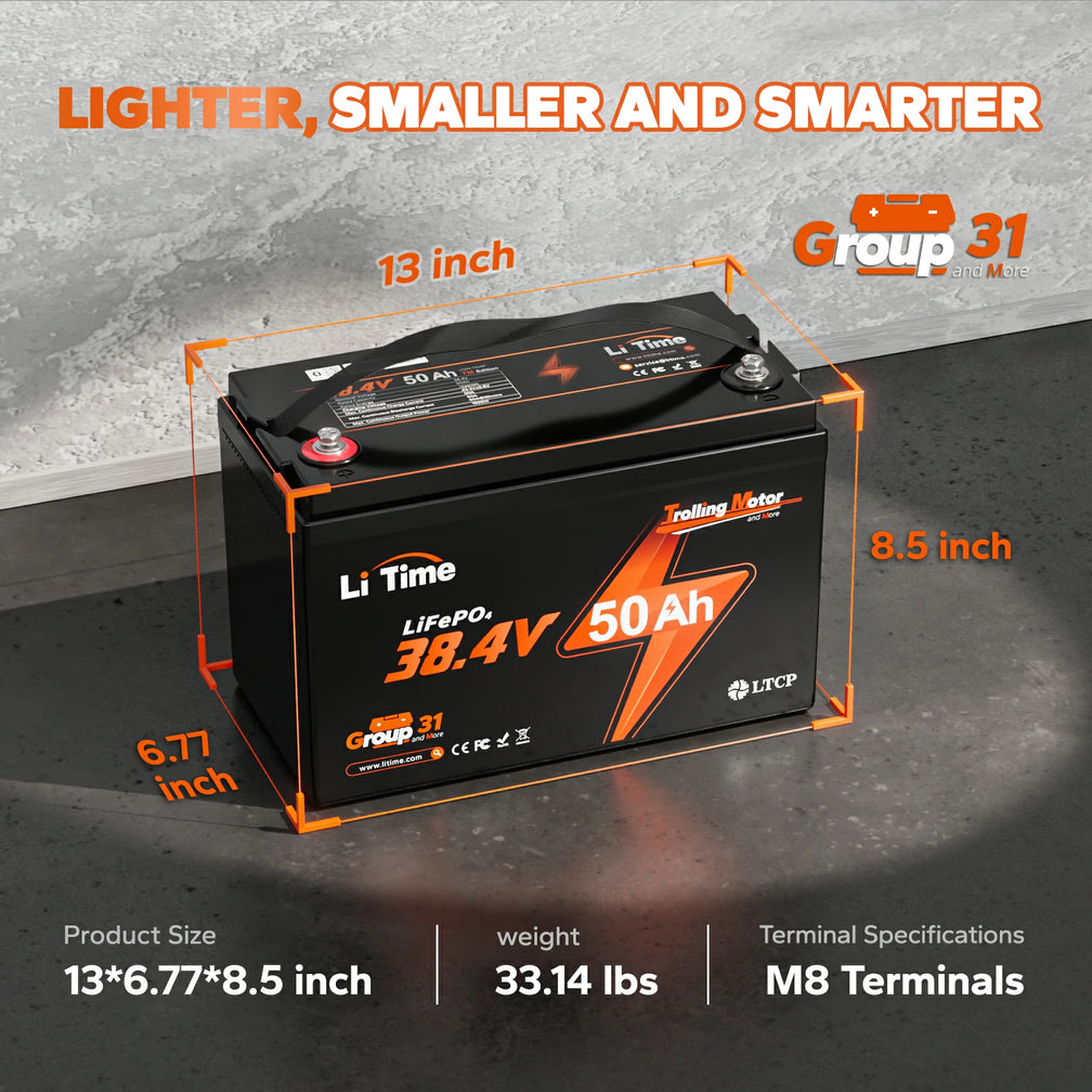 group 31 dimension and weight 33.14lbs information of litime 36v trolling motor battery