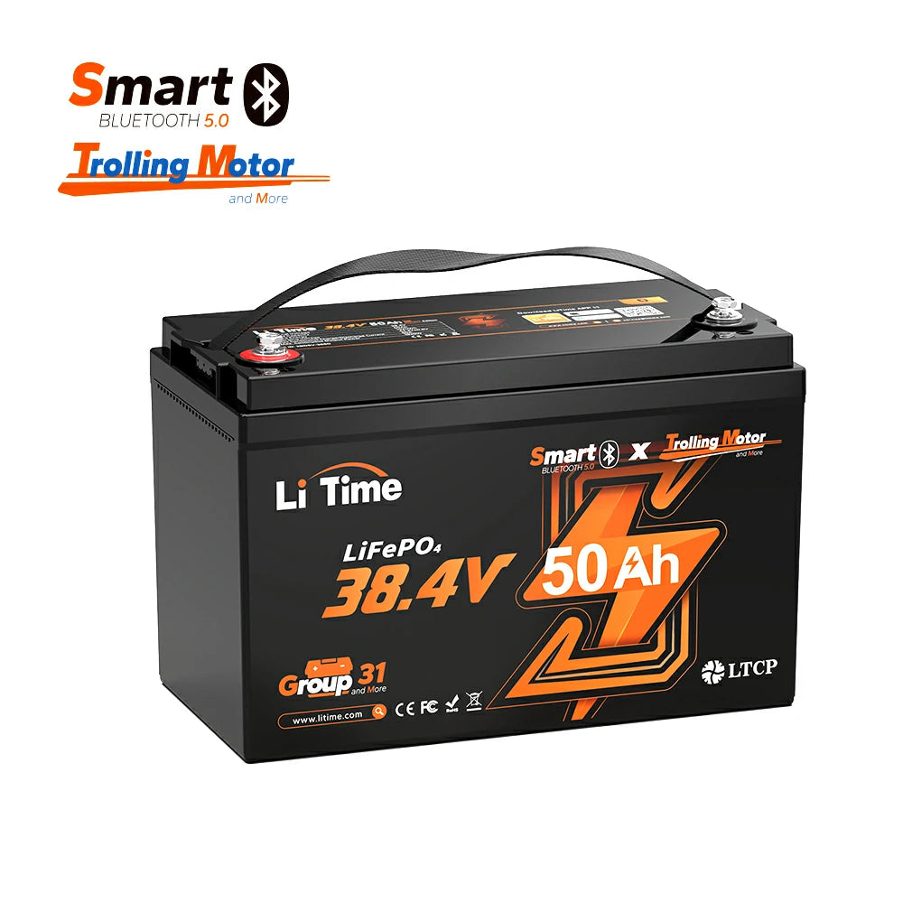 LiTime 36V 50Ah trolling motor Bluetooth lithium battery for high-performance marine fishing setups