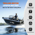  LiTime 36V 50Ah Bluetooth battery: max 50A, 250A peak, IP65 waterproof, 33.14 lbs, ideal for 100-120 lb trolling motors