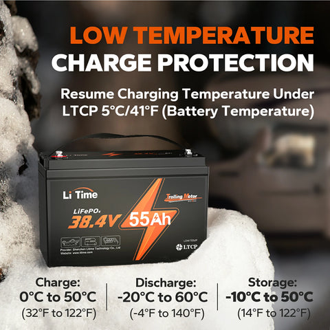 LiTime 36V 55Ah TM LiFePO4 Battery, Low-Temp Protection For Trolling Motors
