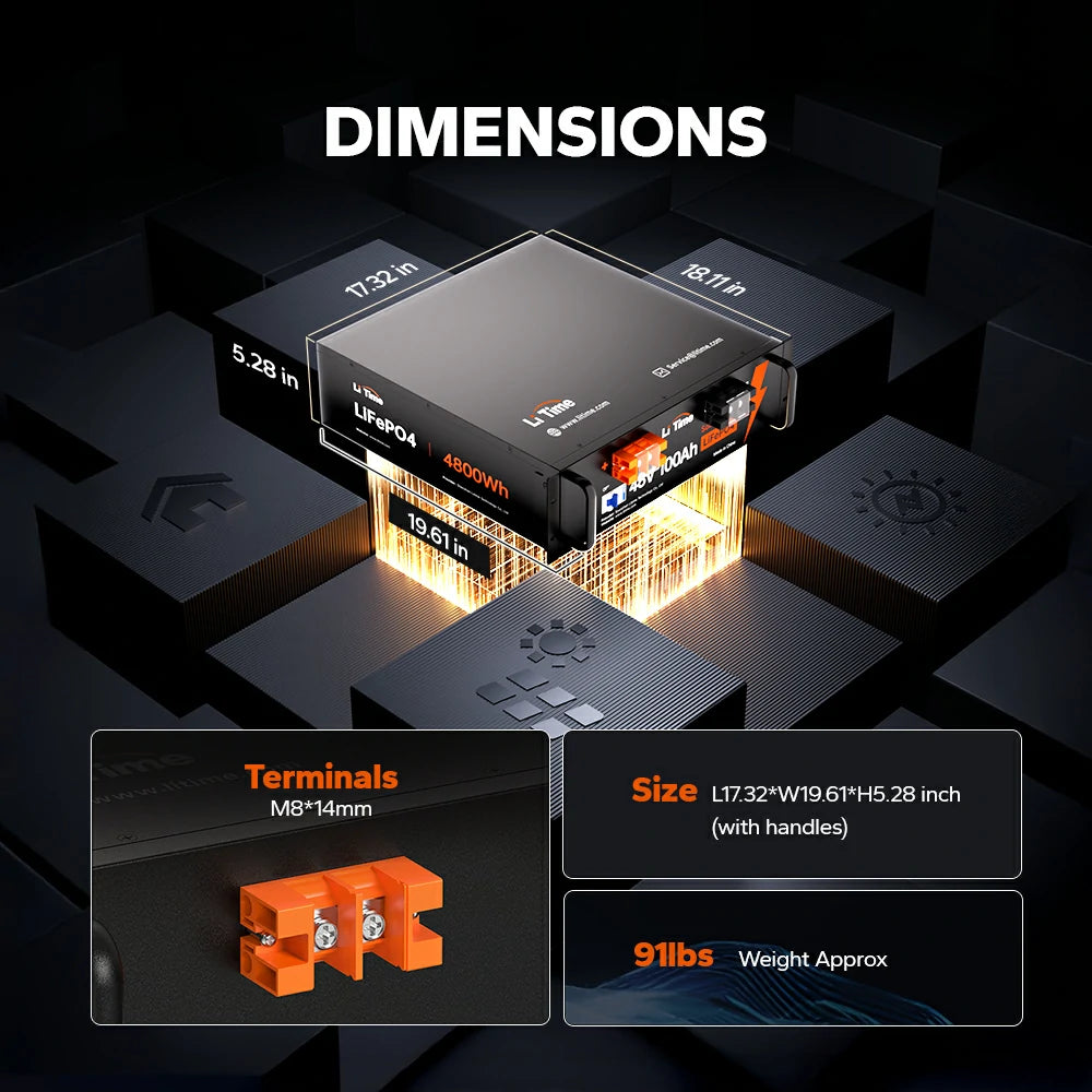Dimensions of LiTime 48V 100Ah off grid battery