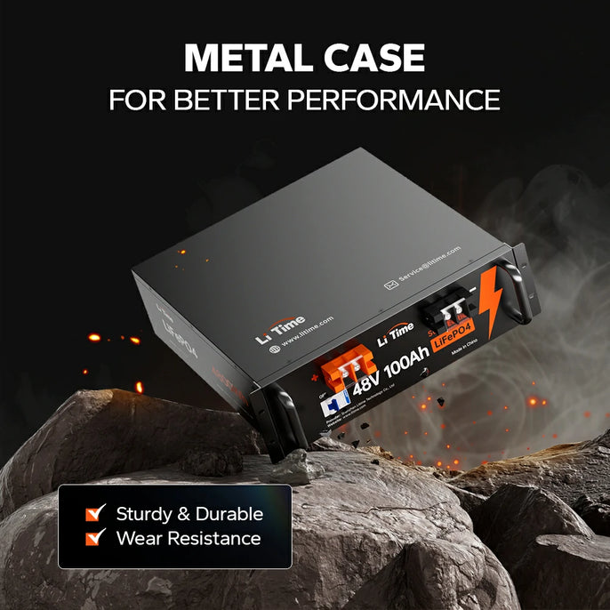 LiTime 48V 100Ah battery built with durable metal case