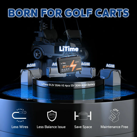 LiTime 51.2V 30Ah Golf Carts LiFePO4 Battery, 60A BMS, 1536Wh Energy