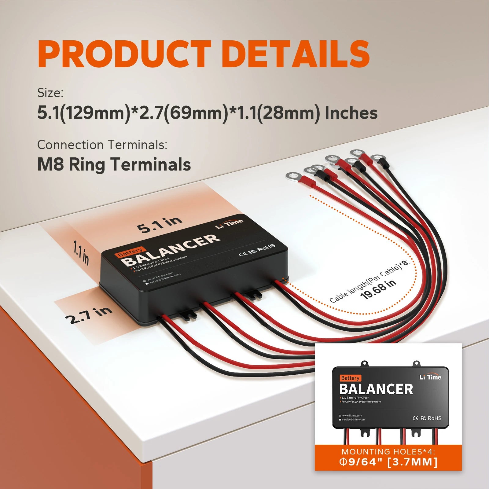 detailes information dimensions,sizes of litime battery balancer