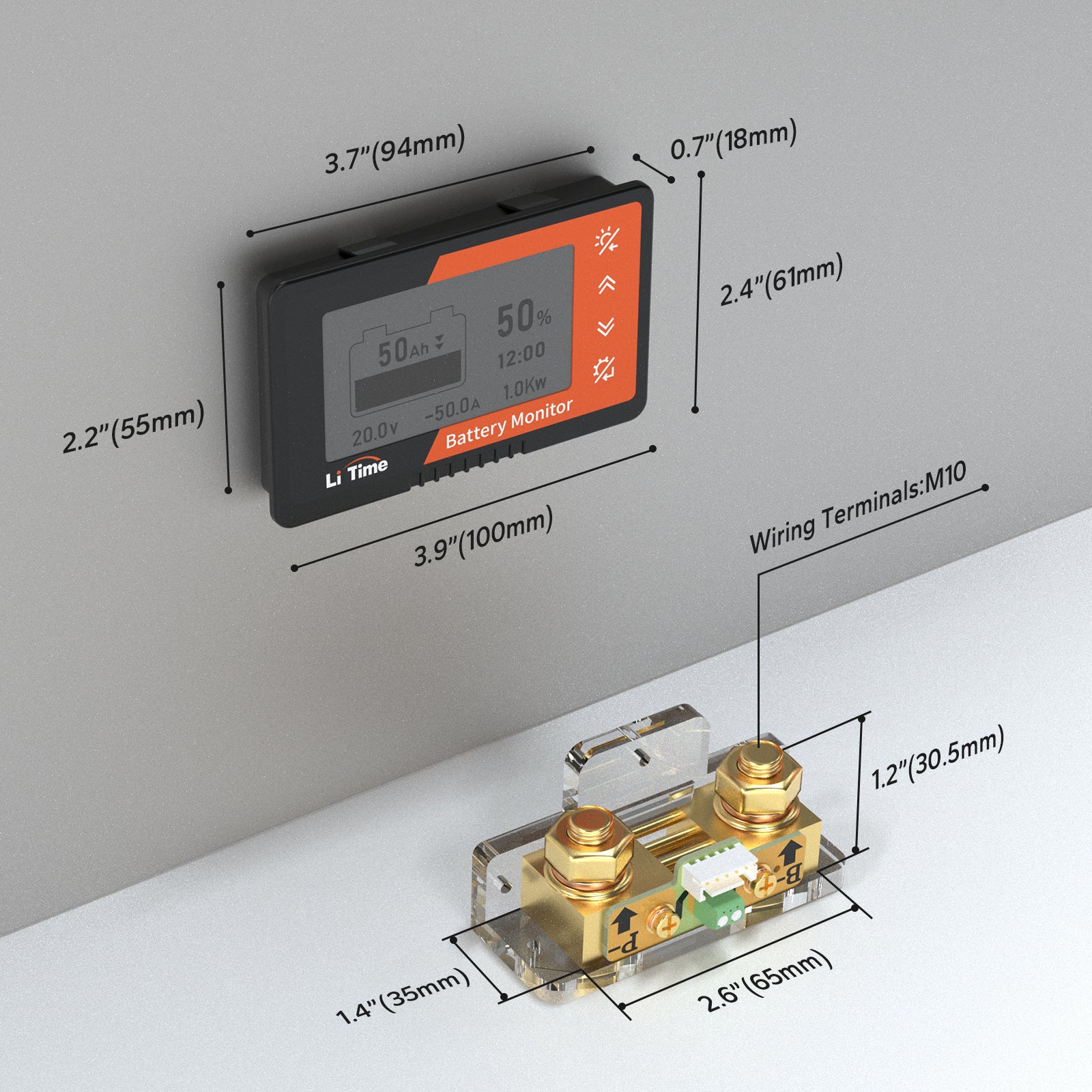 dimension information of litime 500a battery monitor