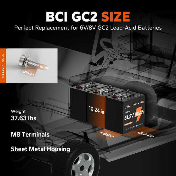 dimension and weight information of litime 48v gc2 lithium metal case battery for golf cart