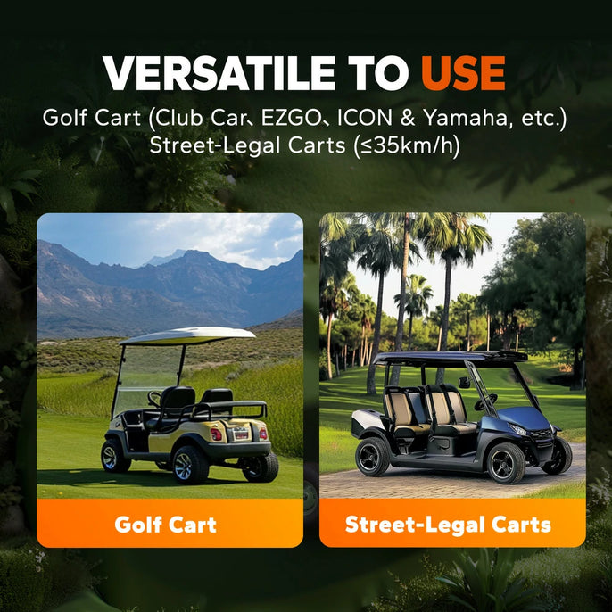 LiTime GC2 lithium battery for golf carts and street-legal vehicles, compatible with Club Car, EZGO, UTVs, and electric motors