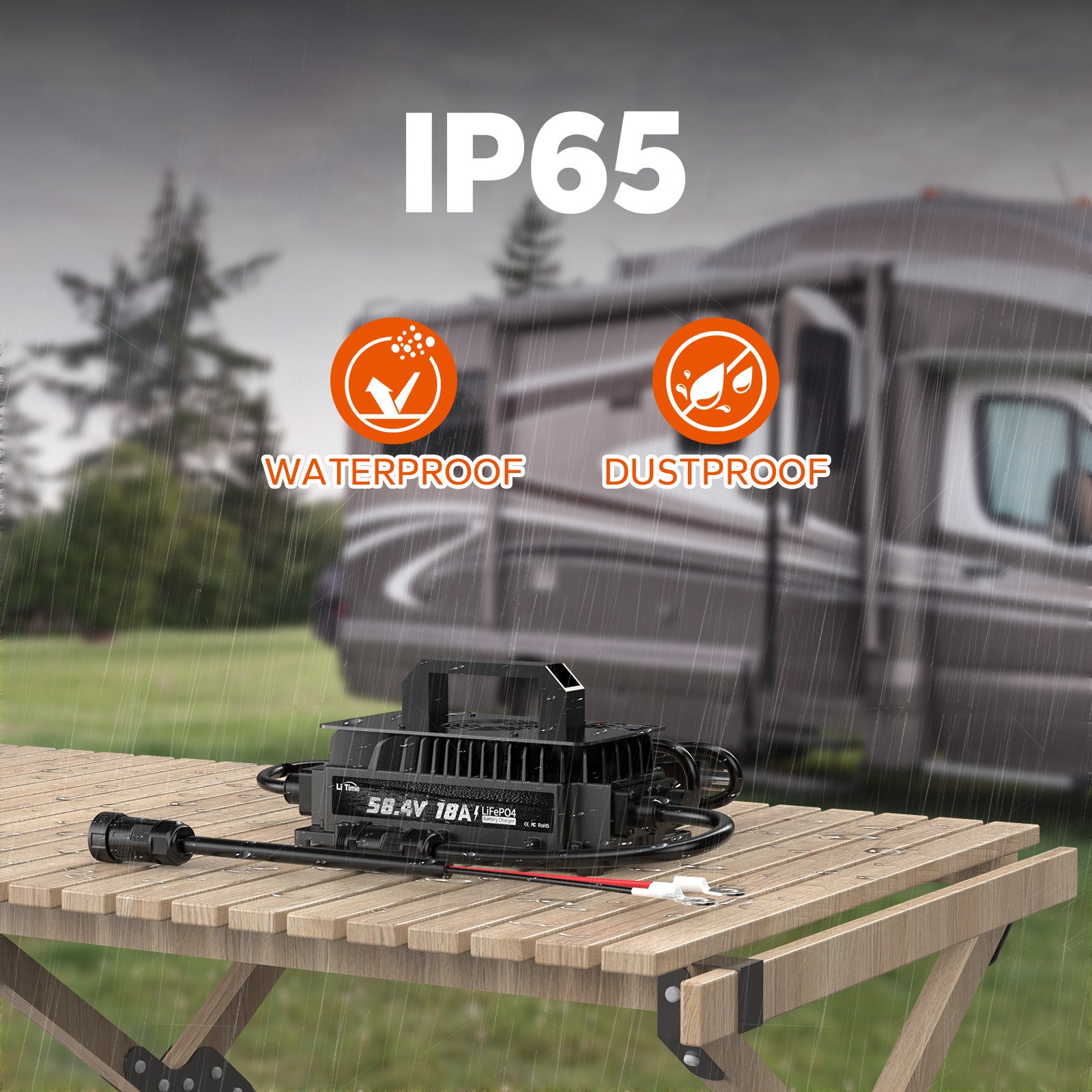litime 48 volt 18a lithium battery charger feature with ip65 waterproof & dustproof protection