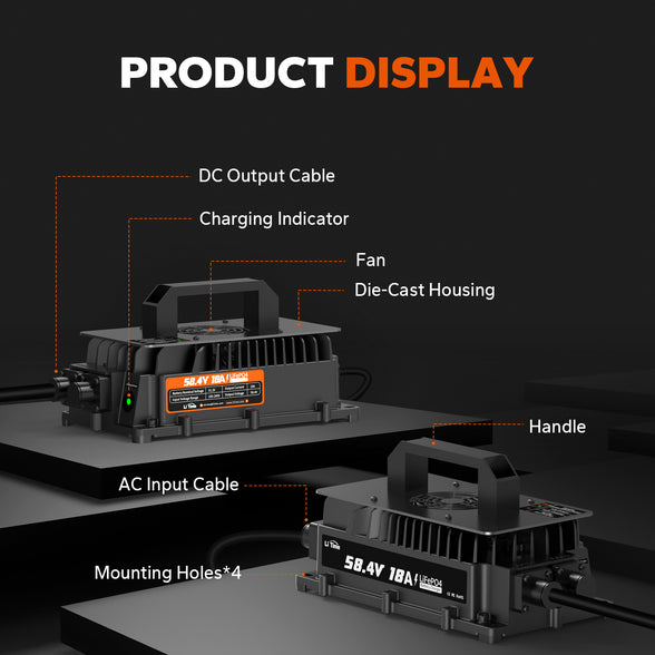the structure of LiTime 48v 18a lithium battery charger
