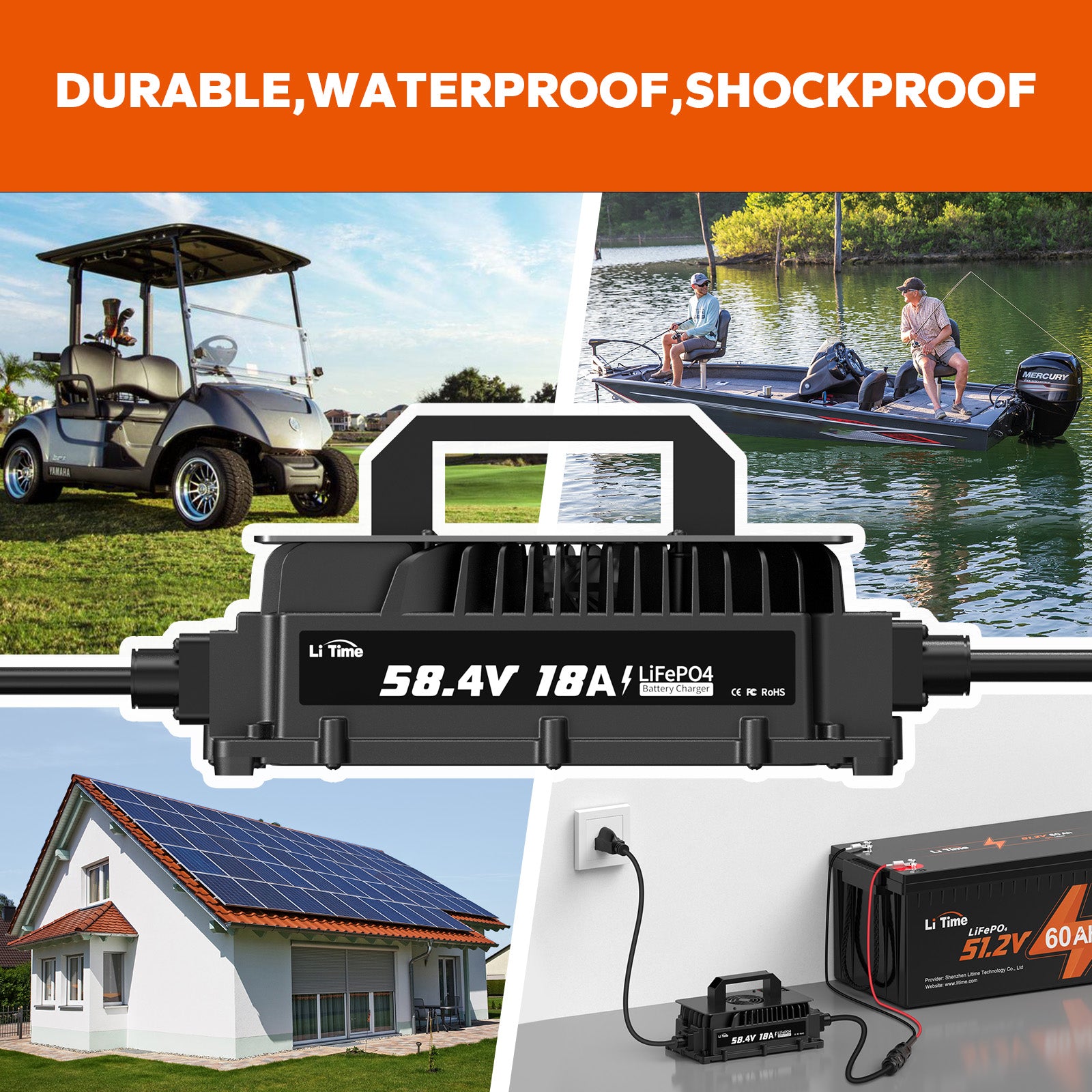 applications of litime 48v 18a lithium battery charger - golf cart, marine, home