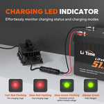 litime 48v (51.2v) smart lithium battery charger with indicator light showing charging status