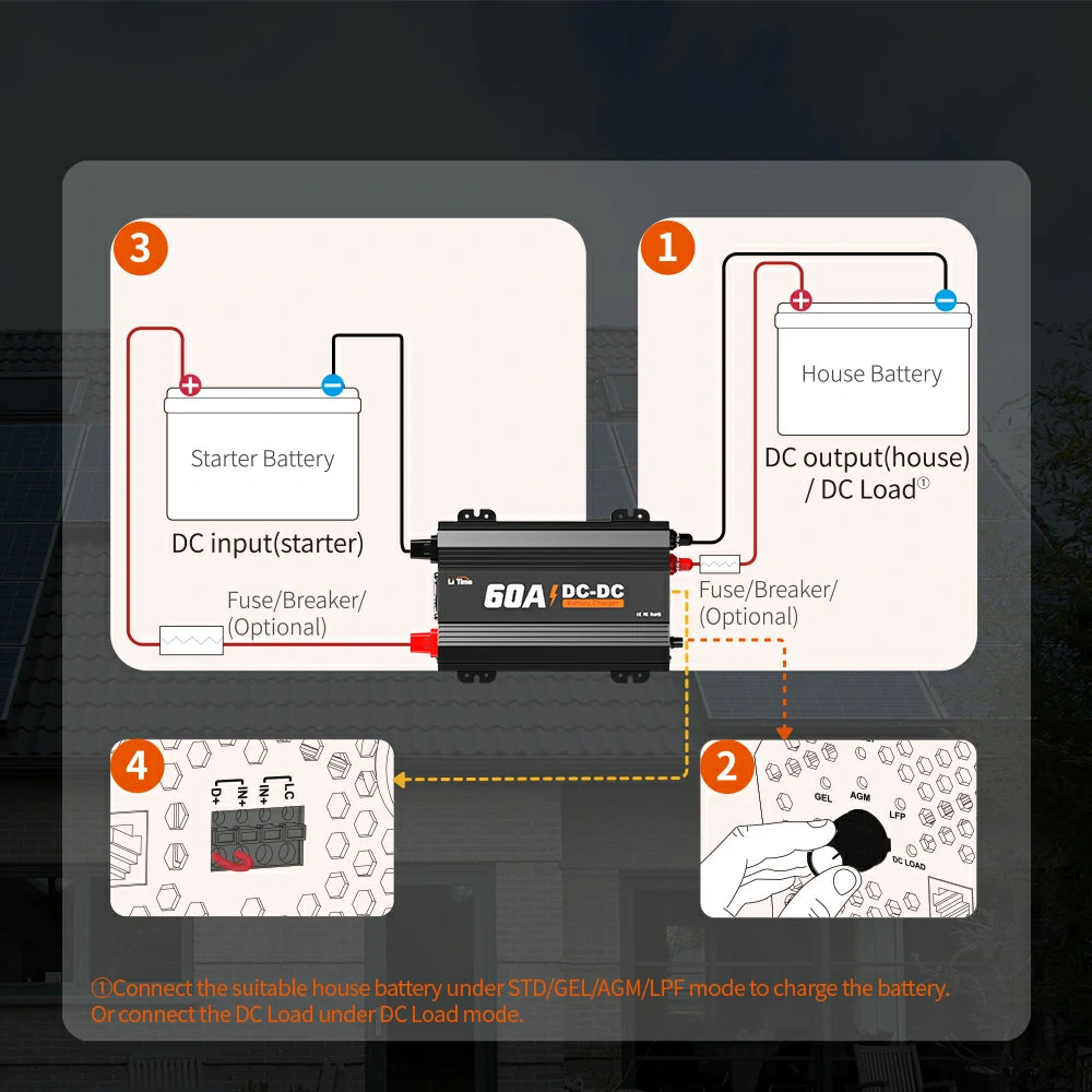 diagram of connecting LiTime 60A dc to dc battery charger