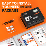 LiTime 60A MPPT solar charge controller package, featuring the controller, installation hardware, and product manual