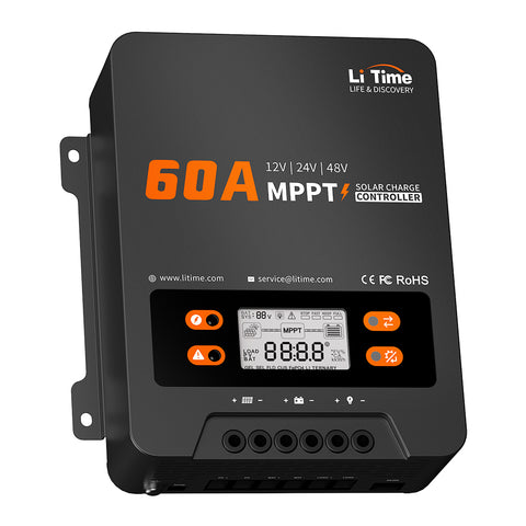 LiTime 60A MPPT 12V/24V/48V Solar Charge Controller, DC Input Parameter Adjustable,No Build in Bluetooth Adapter