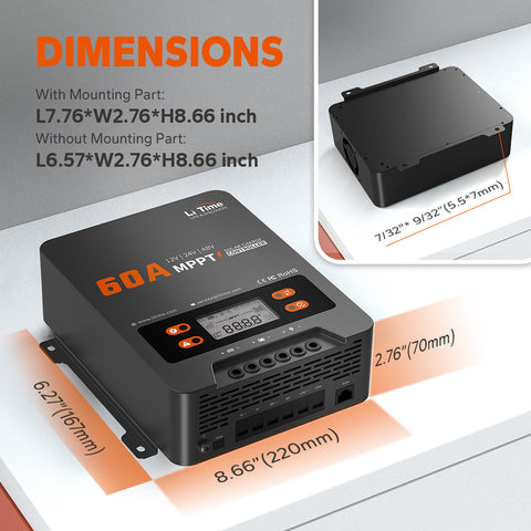 LiTime 60A MPPT 12V/24V/48V Solar Charge Controller, DC Input Parameter Adjustable,No Build in Bluetooth Adapter
