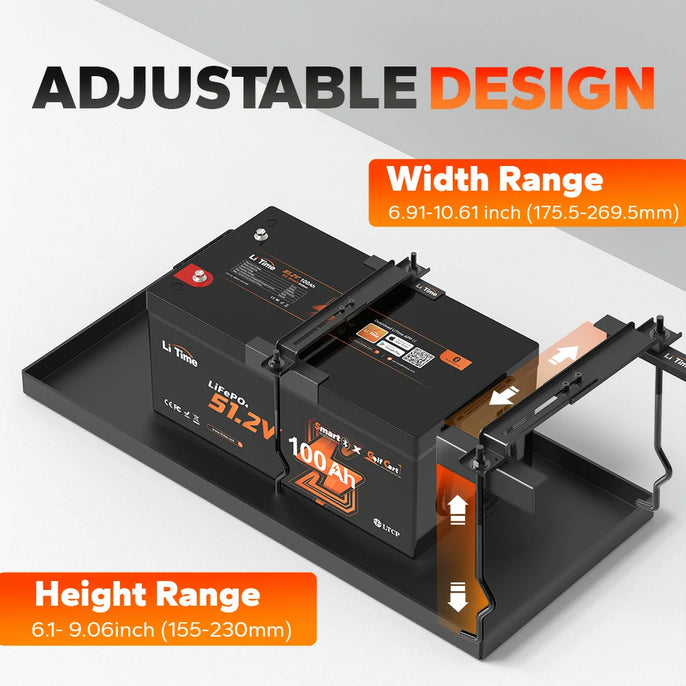 length and height of LiTime heavy duty battery hold down kit