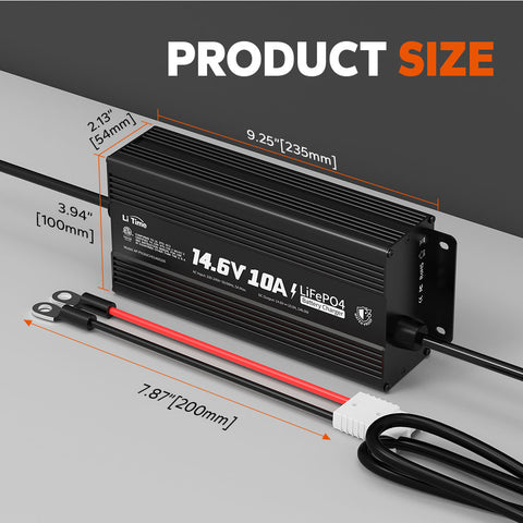 LiTime IP67 Waterproof 14.6V 10A LiFePO4 Onboard Charger