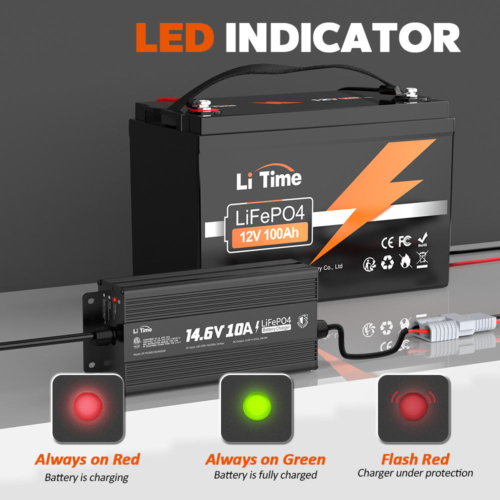 LiTime IP67 Waterproof 14.6V 10A LiFePO4 Onboard Charger