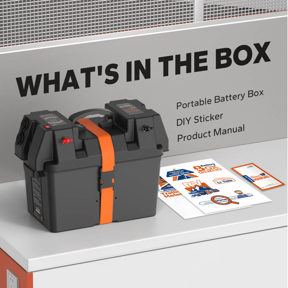 package information of litime lithium dual battery box group 31- battery box, diy sticker and product manual