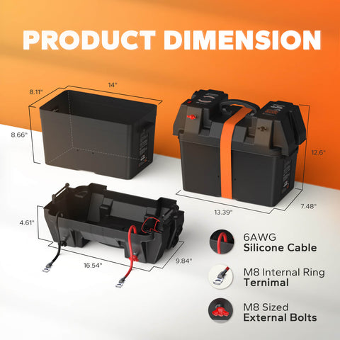 LiTime Portable Battery Box for Marine & RV Use, Built-in Voltmeter, Fits Group 24/27 Size Batteries