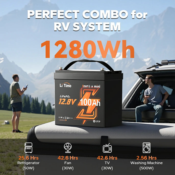 1280Wh high energy, LiTime 12.8v 100ah lifepo4 battery for RV system
