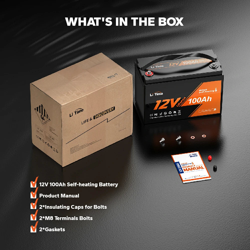 pakage information of LiTime 12V 100ah self-heating battery