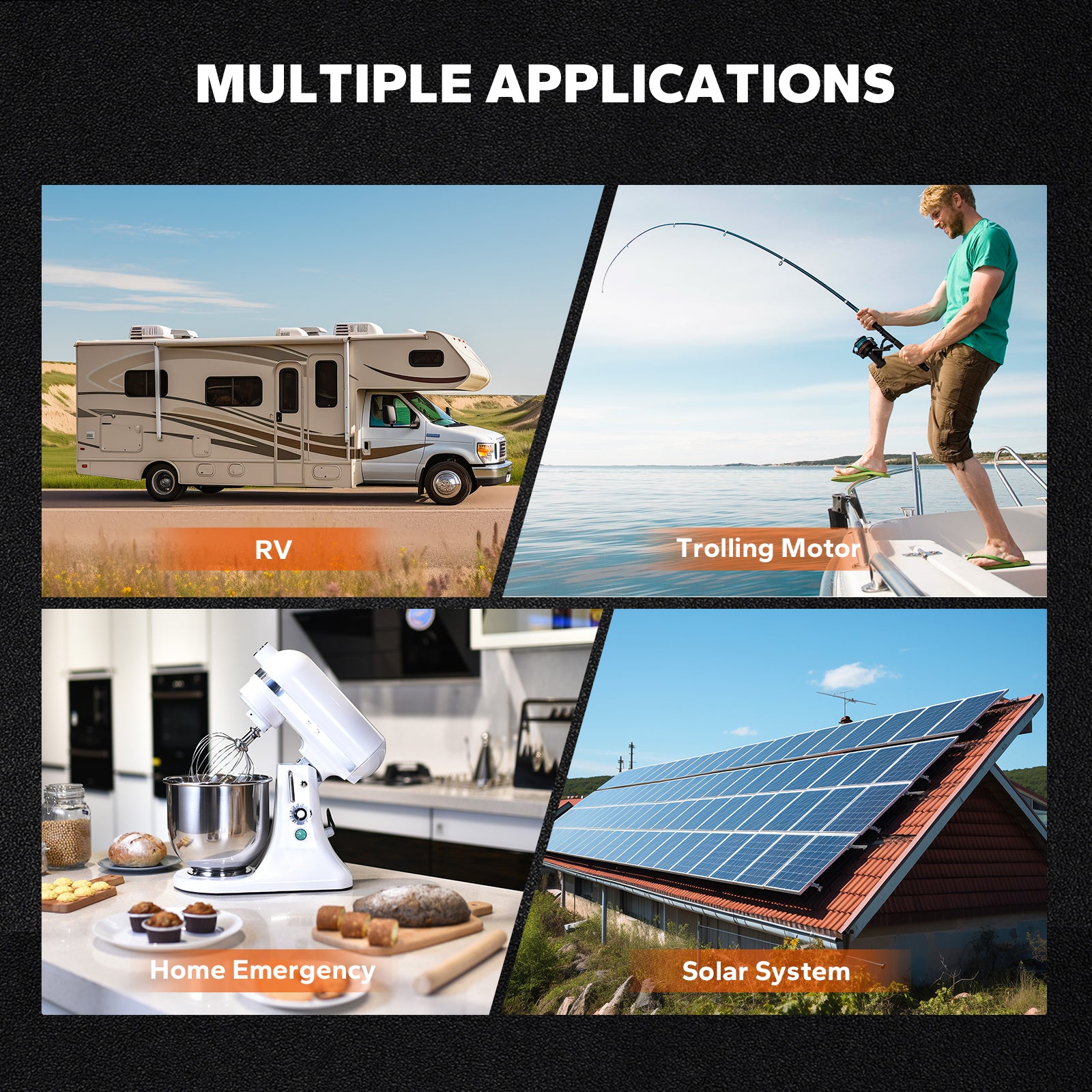applications of litime 12 volt 100ah max lithium battery - rv, trolling motor, home emergency and solar system