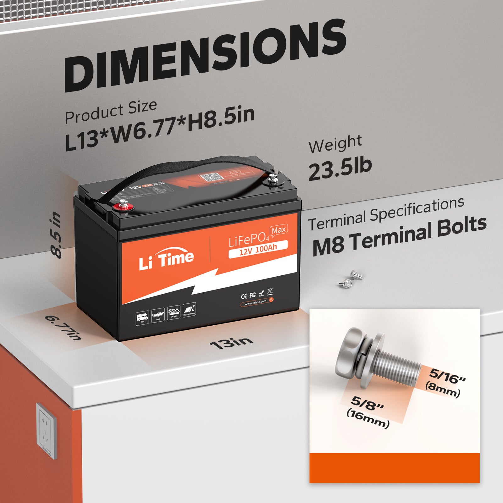 dimensions and weight of litime 12v 100ah max lithium battery 