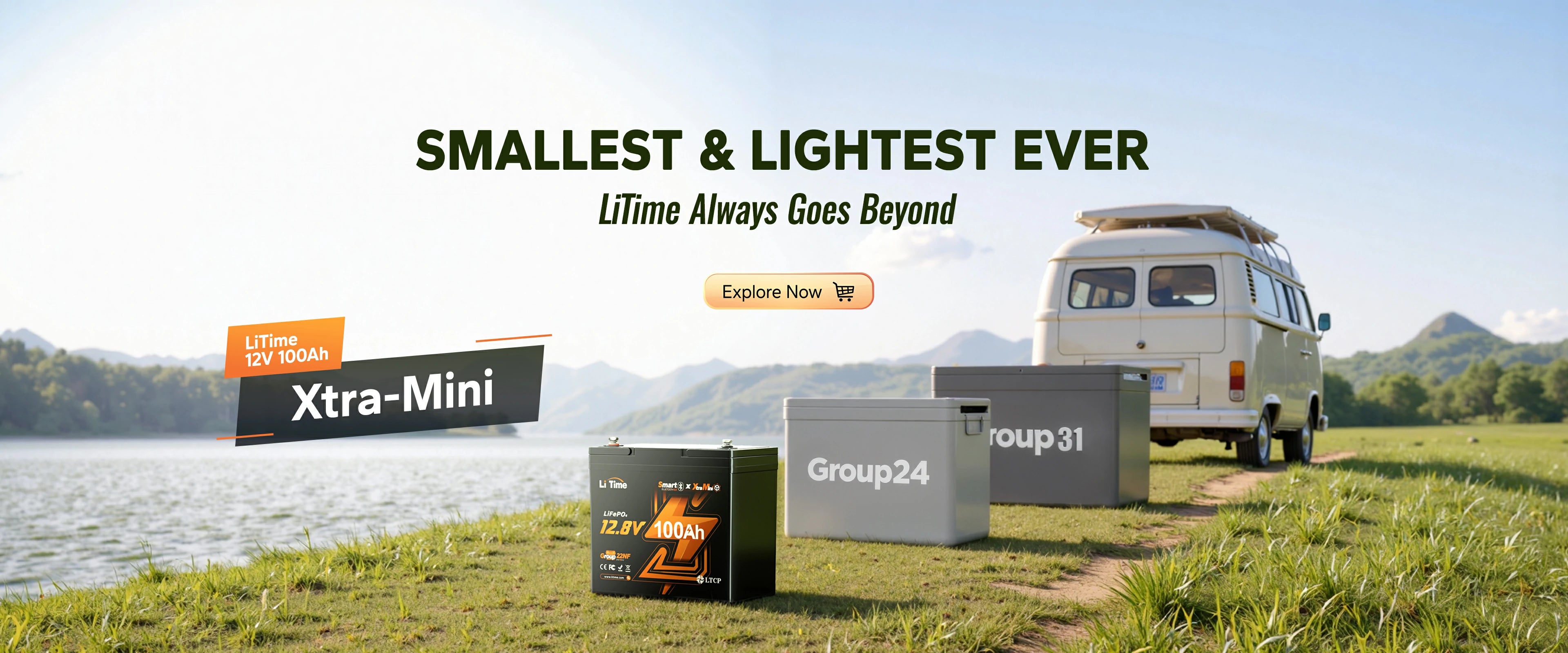 banner of litime arrival-litime 12v 100ah xtra-mini lithium small & light battery