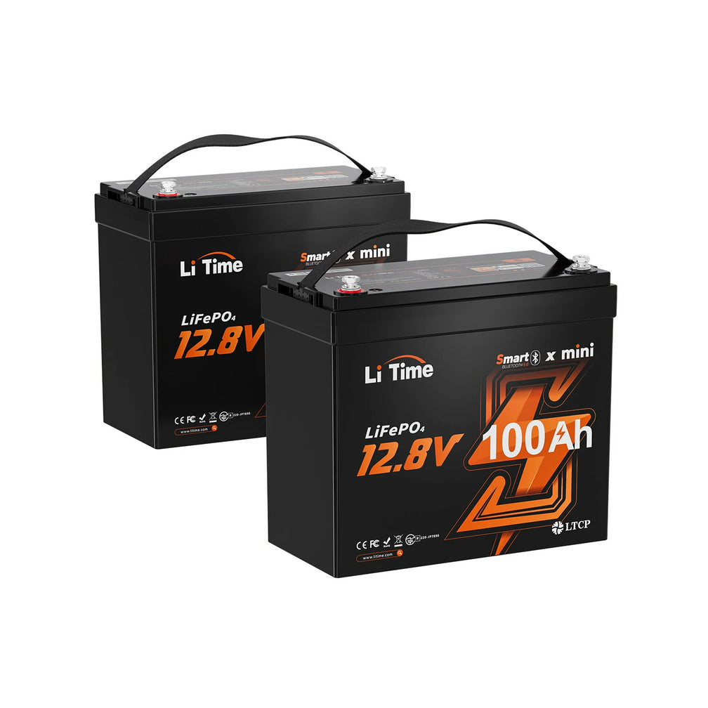 2 pack of LiTime 12V 100Ah mini smart lifepo4 battery