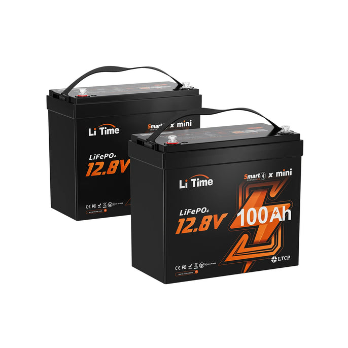 2 pack of LiTime 12V 100Ah mini smart lifepo4 battery