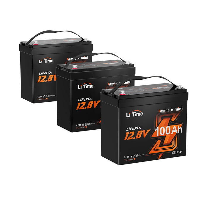 LiTime 12V 100Ah mini bluetooth battery 3 packs